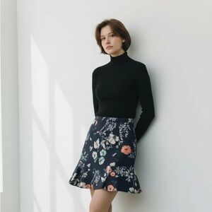 Zara Woman’s Floral Printed Satin Effect Midi Skirt W/High Elastic Waist XS